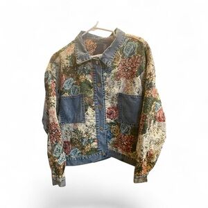 Jacquard Women’s Denim Jacket Splicing Coat Long Sleeve with